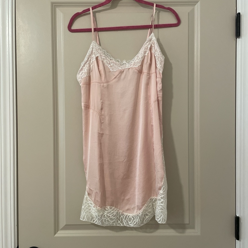 Free People Pink Chemise with White Lace Trim